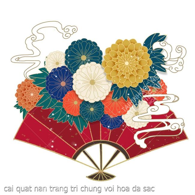 cai quat nan trang tri chung voi hoa da sac